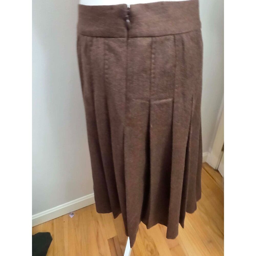 Brooks Brothers Wool Cashmere Pleated Midi Skirt Brown Size 4 Italian Fabric